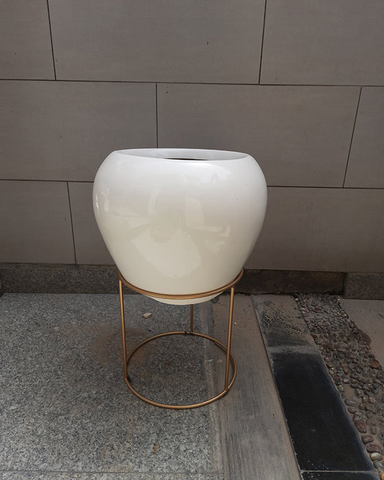 Apple Shape Ceramic Pot White Color (Pot With Stand)