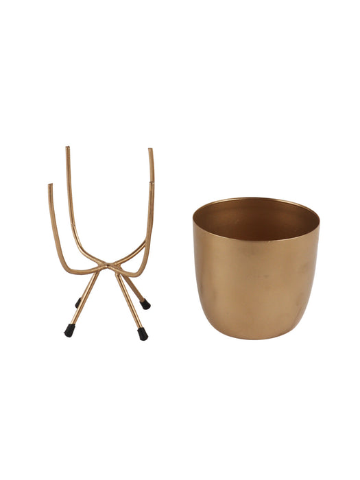 Gold Metal Planter with Stand (Set of 2)