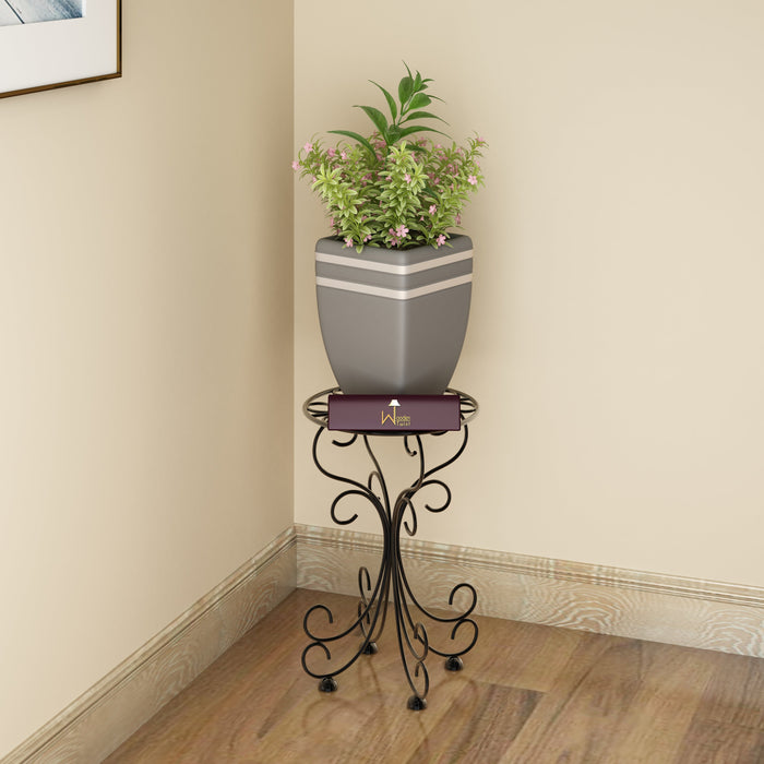 Metal Plant Stand Patio Indoor Outdoor Wrought Iron/Flowers Planter Shelf (1 Tier Black)