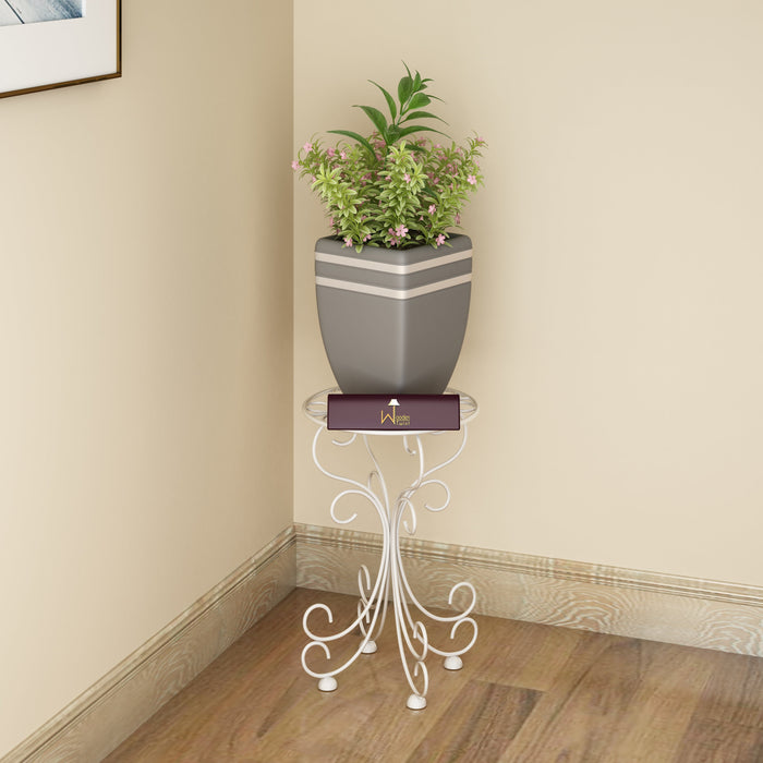 Metal Plant Stand Patio Indoor Outdoor Wrought Iron/Flowers Planter Shelf (1 Tier White)