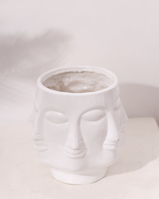 Face Shape White Small Flower Planter Pot for Home Decoration